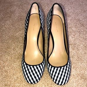 Ann Taylor Black and white gingham print block heel shoes